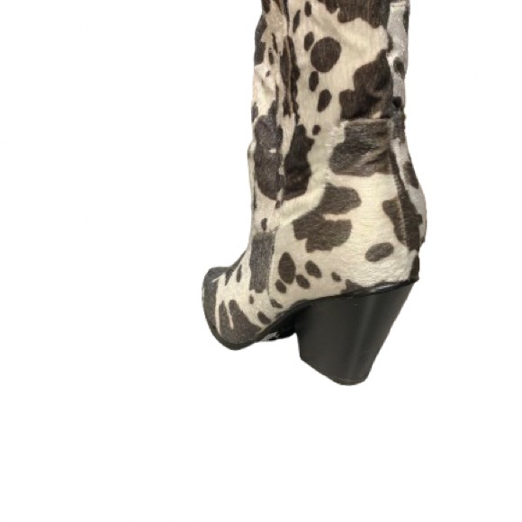 BOHO Faux fur cow print ankle cowboy boots - Picture 5 of 5